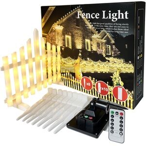 Solar☀️GardenFenceLights💡Outdoor/Inside 110inchesLedLighted💡White Picket Fence